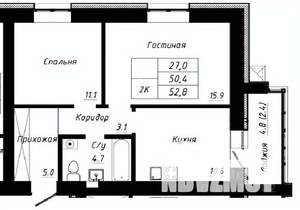 2-к квартира, строящийся дом, 53м2, 1/10 этаж