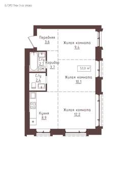 3-к квартира, строящийся дом, 53м2, 3/23 этаж