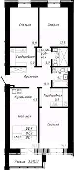 4-к квартира, строящийся дом, 100м2, 4/10 этаж