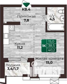 1-к квартира, строящийся дом, 40м2, 16/22 этаж