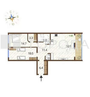 3-к квартира, вторичка, 103м2, 3/15 этаж