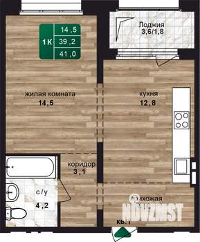 1-к квартира, строящийся дом, 41м2, 2/24 этаж
