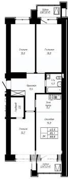 3-к квартира, строящийся дом, 89м2, 12/16 этаж