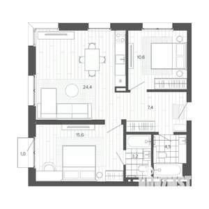 3-к квартира, строящийся дом, 67м2, 5/9 этаж