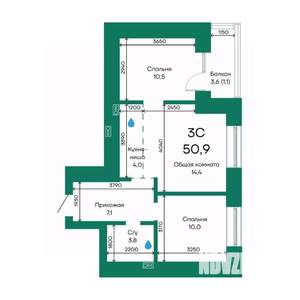 3-к квартира, строящийся дом, 51м2, 9/10 этаж