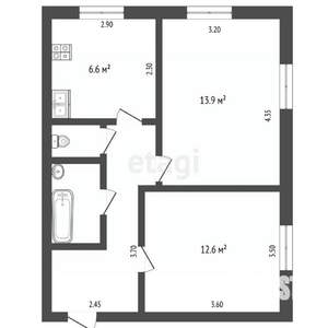 2-к квартира, вторичка, 46м2, 3/3 этаж