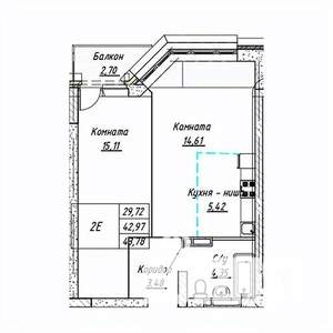 2-к квартира, строящийся дом, 44м2, 14/16 этаж