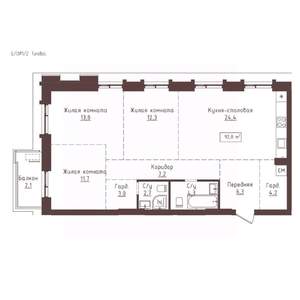 3-к квартира, строящийся дом, 92м2, 16/23 этаж