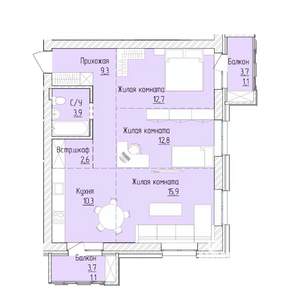 3-к квартира, строящийся дом, 70м2, 6/8 этаж