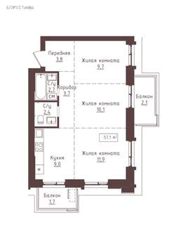 3-к квартира, строящийся дом, 57м2, 18/23 этаж