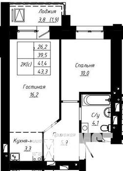 2-к квартира, строящийся дом, 41м2, 11/16 этаж