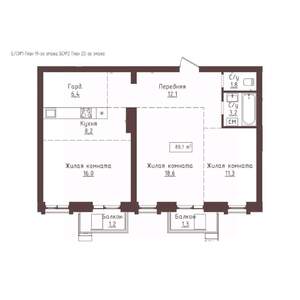 3-к квартира, строящийся дом, 80м2, 22/23 этаж