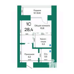 1-к квартира, строящийся дом, 28м2, 6/10 этаж