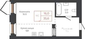 1-к квартира, строящийся дом, 36м2, 16/27 этаж
