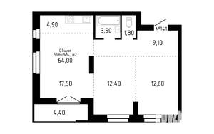 3-к квартира, строящийся дом, 64м2, 12/16 этаж