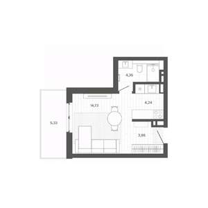 1-к квартира, строящийся дом, 33м2, 3/9 этаж