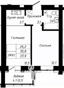 2-к квартира, строящийся дом, 38м2, 2/10 этаж