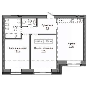 2-к квартира, вторичка, 72м2, 2/9 этаж