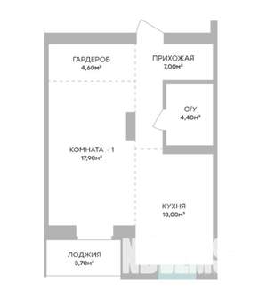 1-к квартира, строящийся дом, 49м2, 3/7 этаж