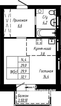 1-к квартира, строящийся дом, 30м2, 15/16 этаж