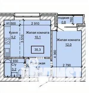 2-к квартира, строящийся дом, 35м2, 1/10 этаж