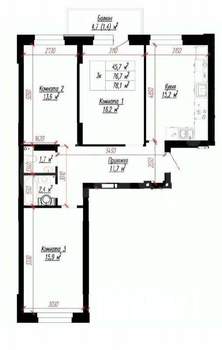 3-к квартира, вторичка, 78м2, 6/16 этаж