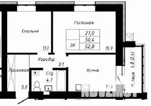 2-к квартира, строящийся дом, 53м2, 1/10 этаж
