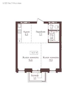 2-к квартира, строящийся дом, 46м2, 18/23 этаж