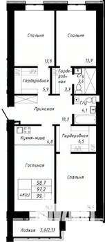 4-к квартира, строящийся дом, 100м2, 9/10 этаж
