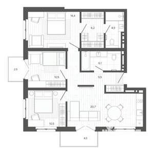 4-к квартира, строящийся дом, 89м2, 7/9 этаж