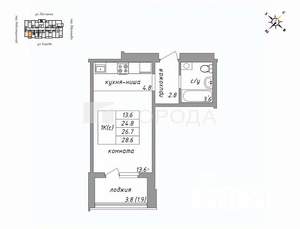 1-к квартира, вторичка, 26м2, 3/17 этаж