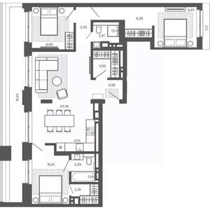 4-к квартира, строящийся дом, 98м2, 8/9 этаж