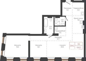 3-к квартира, строящийся дом, 100м2, 6/27 этаж