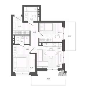 3-к квартира, строящийся дом, 70м2, 3/9 этаж