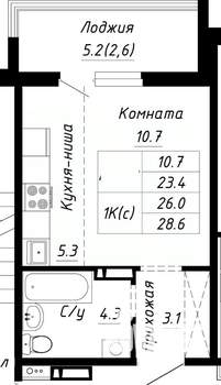 1-к квартира, строящийся дом, 26м2, 10/10 этаж