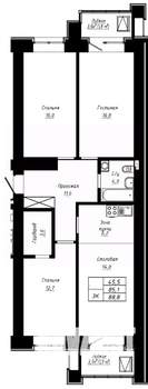 3-к квартира, строящийся дом, 89м2, 8/16 этаж