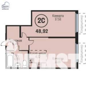 2-к квартира, строящийся дом, 49м2, 22/23 этаж