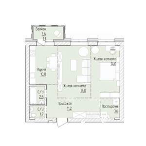 2-к квартира, строящийся дом, 60м2, 6/8 этаж
