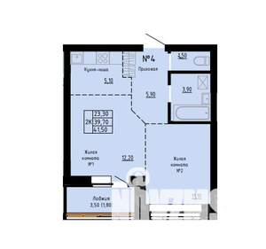 2-к квартира, строящийся дом, 42м2, 1/9 этаж