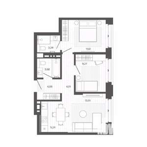 3-к квартира, строящийся дом, 55м2, 2/9 этаж