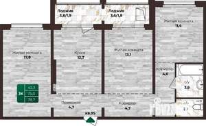 3-к квартира, строящийся дом, 79м2, 16/16 этаж