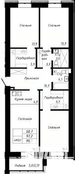 4-к квартира, строящийся дом, 100м2, 7/10 этаж