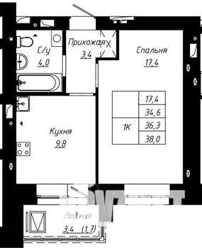 1-к квартира, строящийся дом, 36м2, 15/16 этаж
