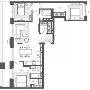 4-к квартира, строящийся дом, 98м2, 8/9 этаж