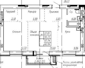 2-к квартира, вторичка, 58м2, 4/10 этаж