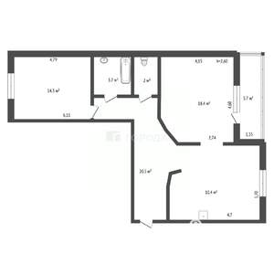 2-к квартира, вторичка, 70м2, 6/6 этаж