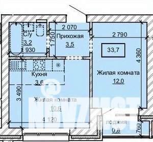 2-к квартира, строящийся дом, 34м2, 7/10 этаж