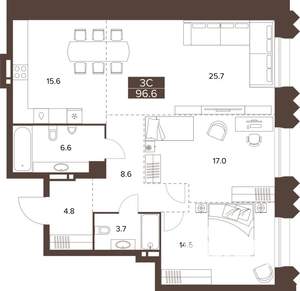3-к квартира, вторичка, 97м2, 2/16 этаж