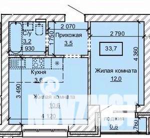 2-к квартира, строящийся дом, 34м2, 7/10 этаж