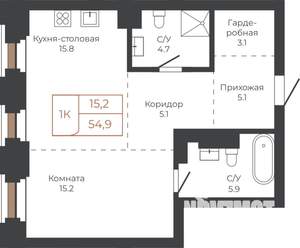 1-к квартира, строящийся дом, 55м2, 4/27 этаж